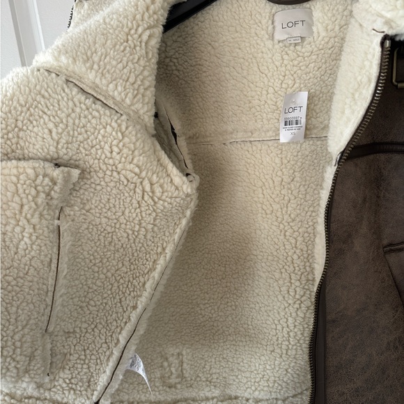 NWT Loft Faux Suede Sherpa Aviator Bomber Jacket - Picture 9 of 12